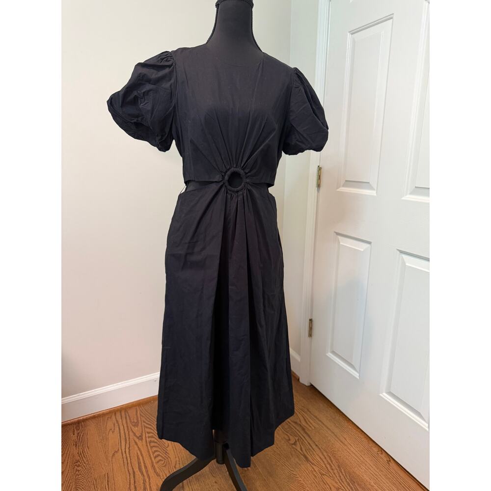 Scoop Women's Cut Out Midi Dress With Puff Sleeves in Black
